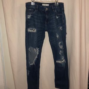 Destroyed boyfriend dark wash jeans